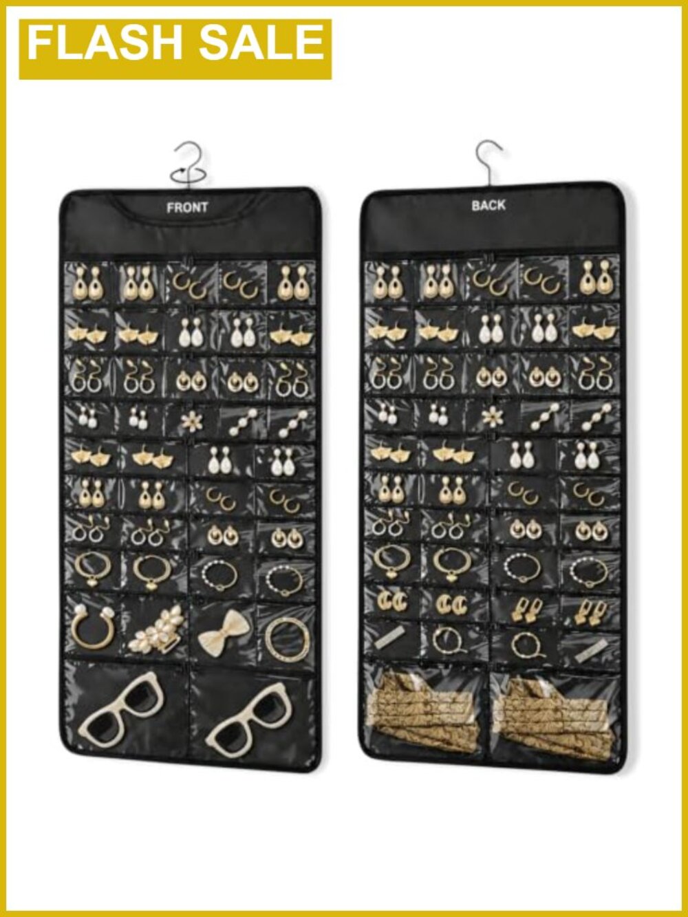 Hanging Jewelry Organizer 88 Zipper Pockets PVC Clear Travel Storage